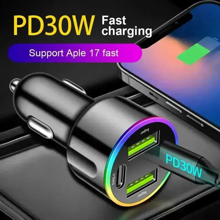 Автомобильное зарядное устройство 30W. 4 порта быстрой зарядки 4