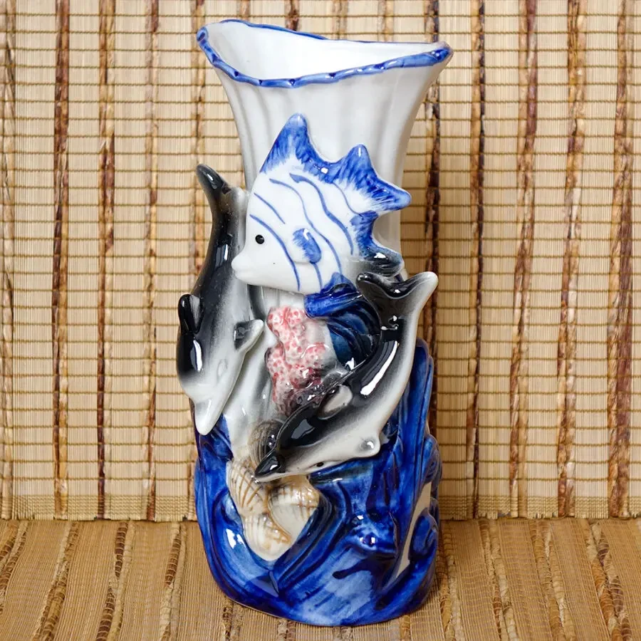 Дельфины винтажная фарфоровая ваза СССР порцелянова вазочка для квітів 6