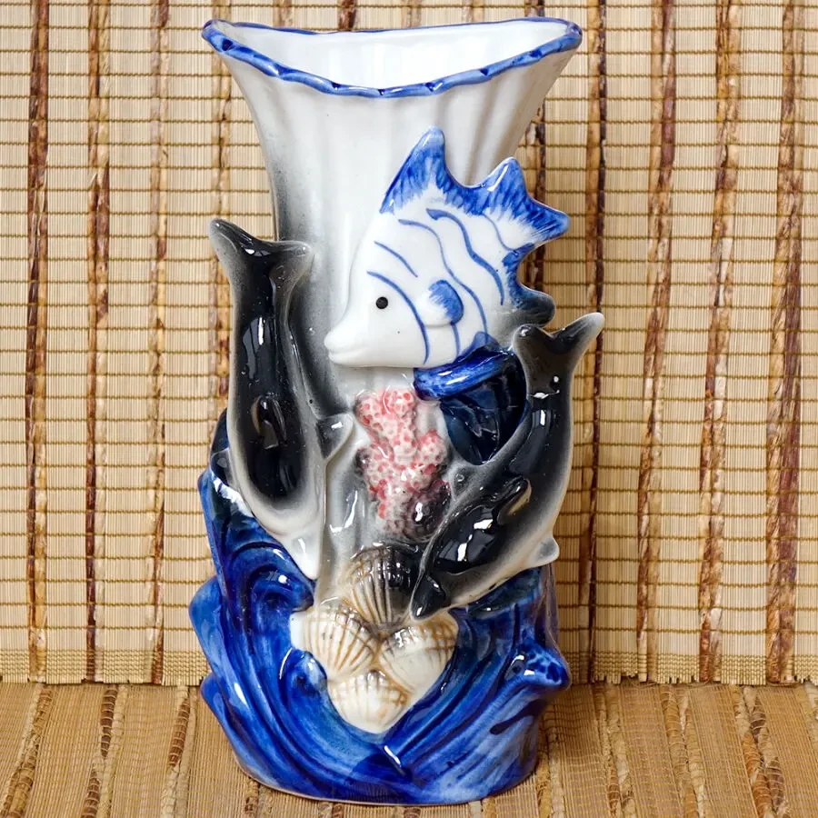 Дельфины винтажная фарфоровая ваза СССР порцелянова вазочка для квітів