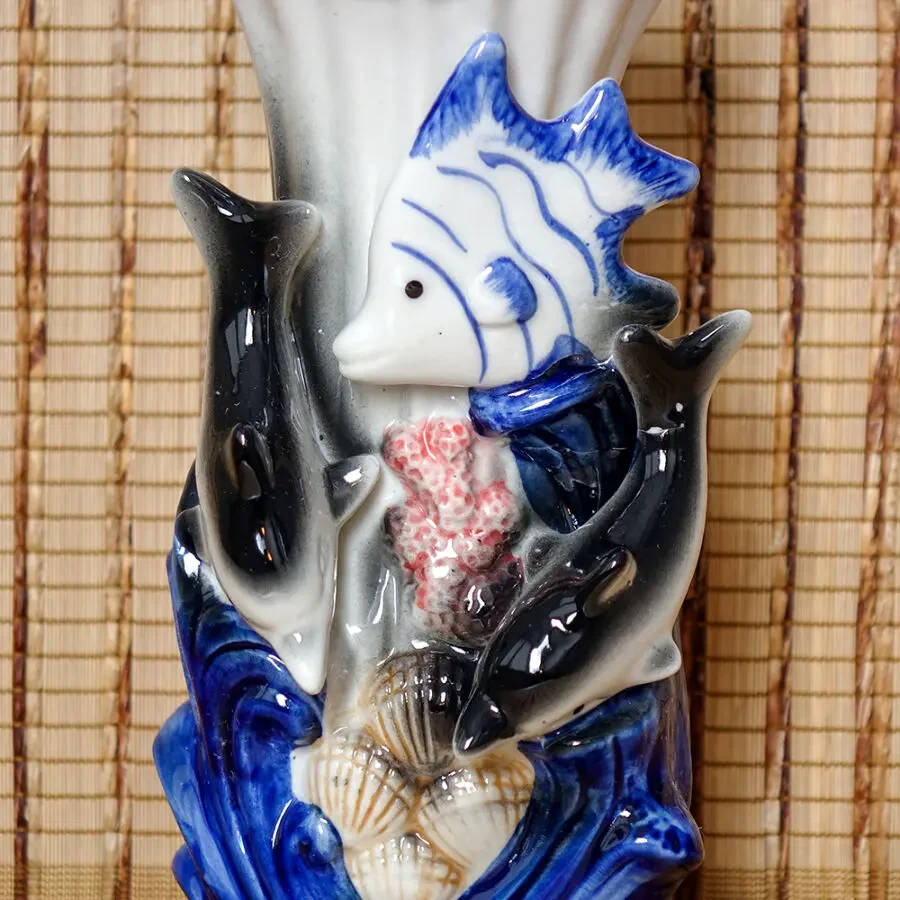 Дельфины винтажная фарфоровая ваза СССР порцелянова вазочка для квітів 9