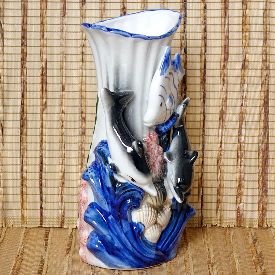 Дельфины винтажная фарфоровая ваза СССР порцелянова вазочка для квітів 2