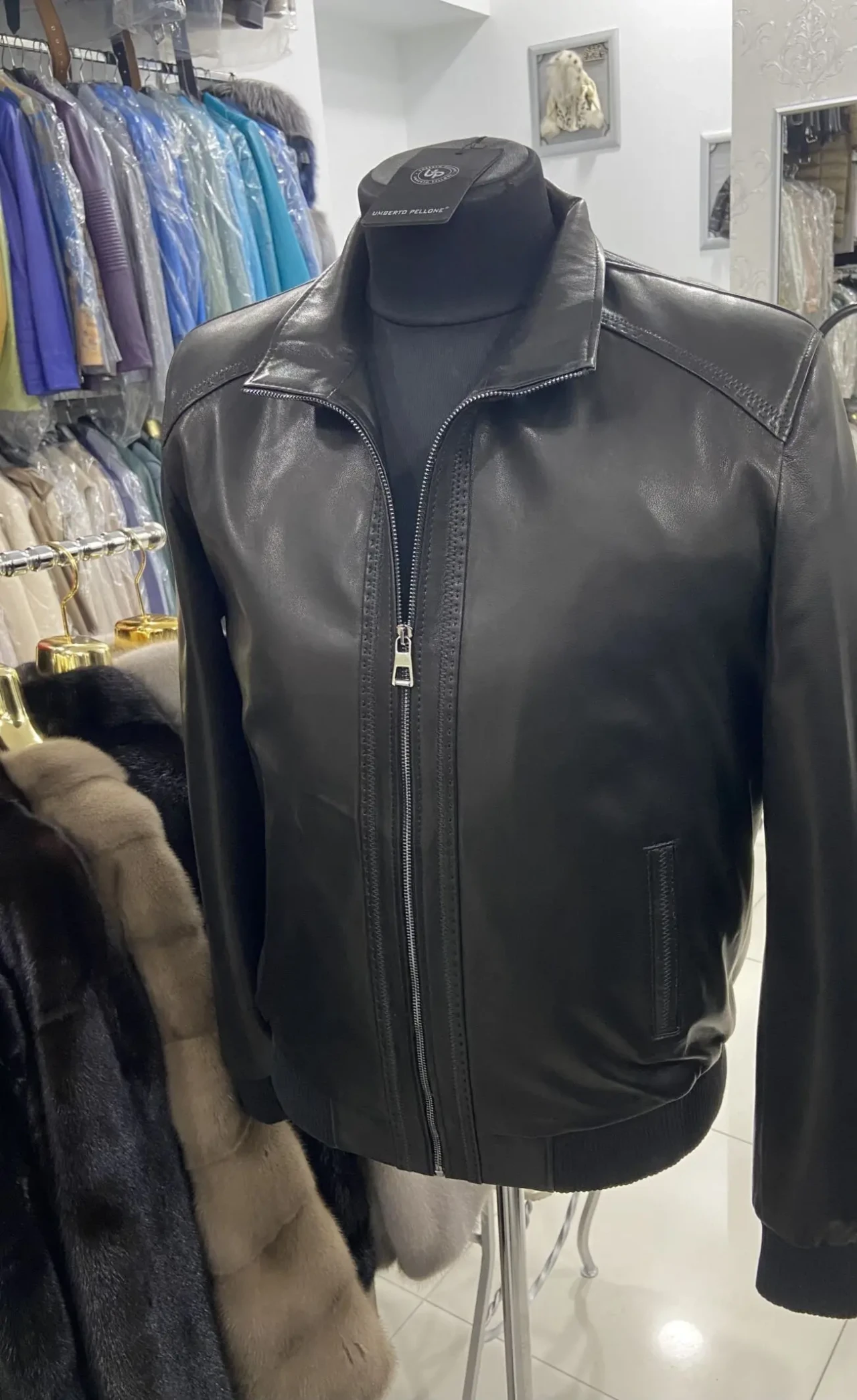 Чоловічі шкіряні бомбери комір стійка,джамбо та веджеталь 7