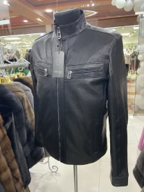 Куртка шкіряна чоловіча джамбо з кишенями,мяка шкіра