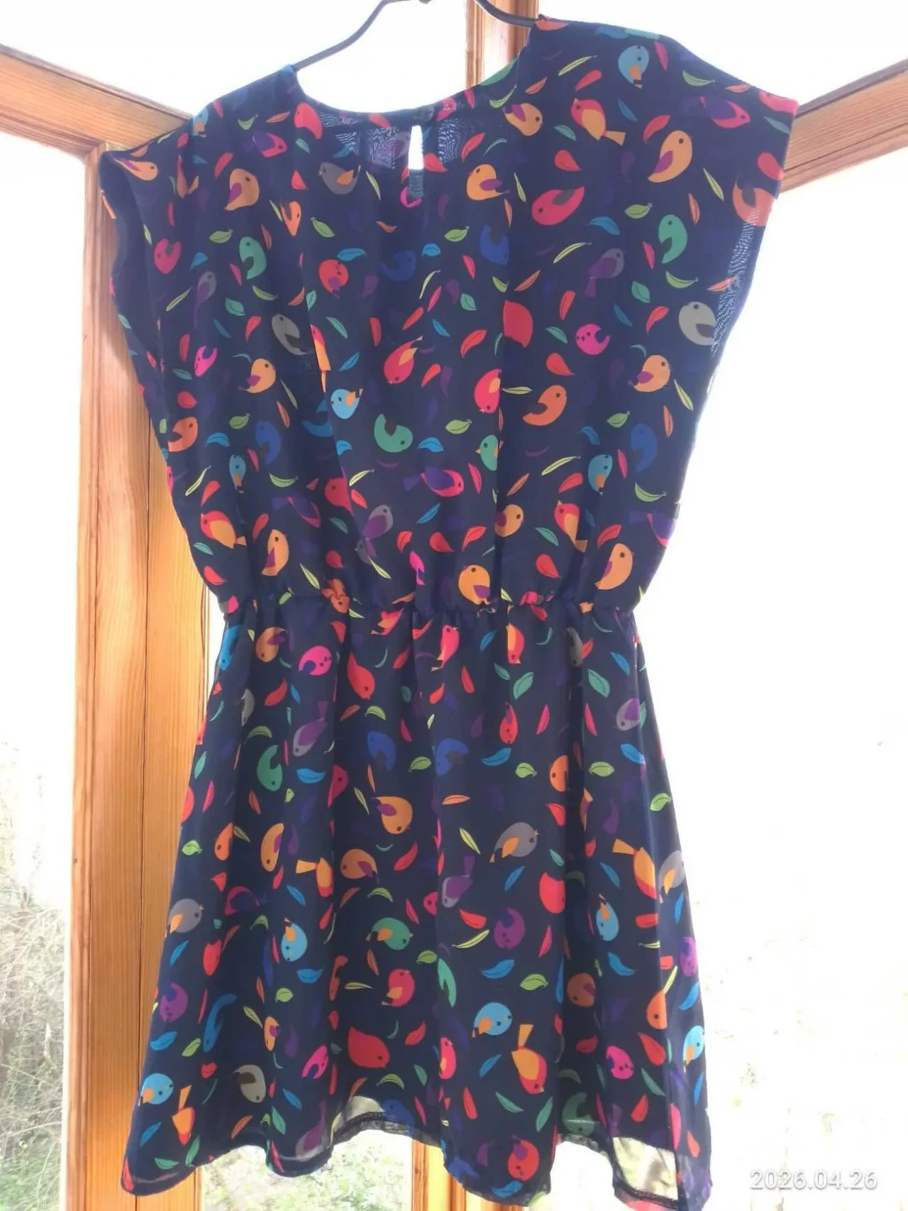 Мини платье 10 с м синее темное птицы разноцветные принт п э подкладка 2