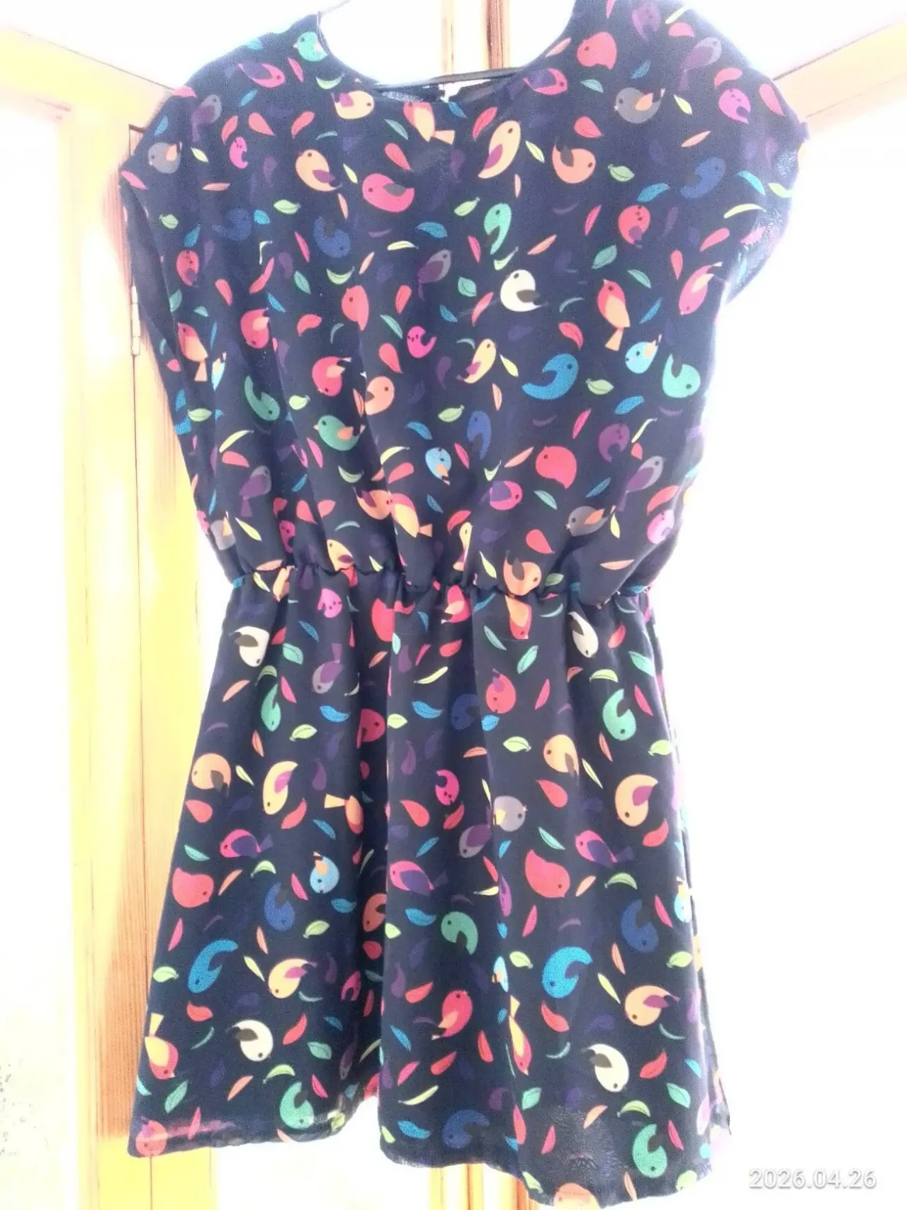 Мини платье 10 с м синее темное птицы разноцветные принт п э подкладка