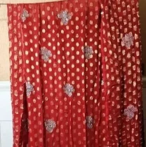 Ткань новая шифон красный с золотом, вышивка серебро, стразы