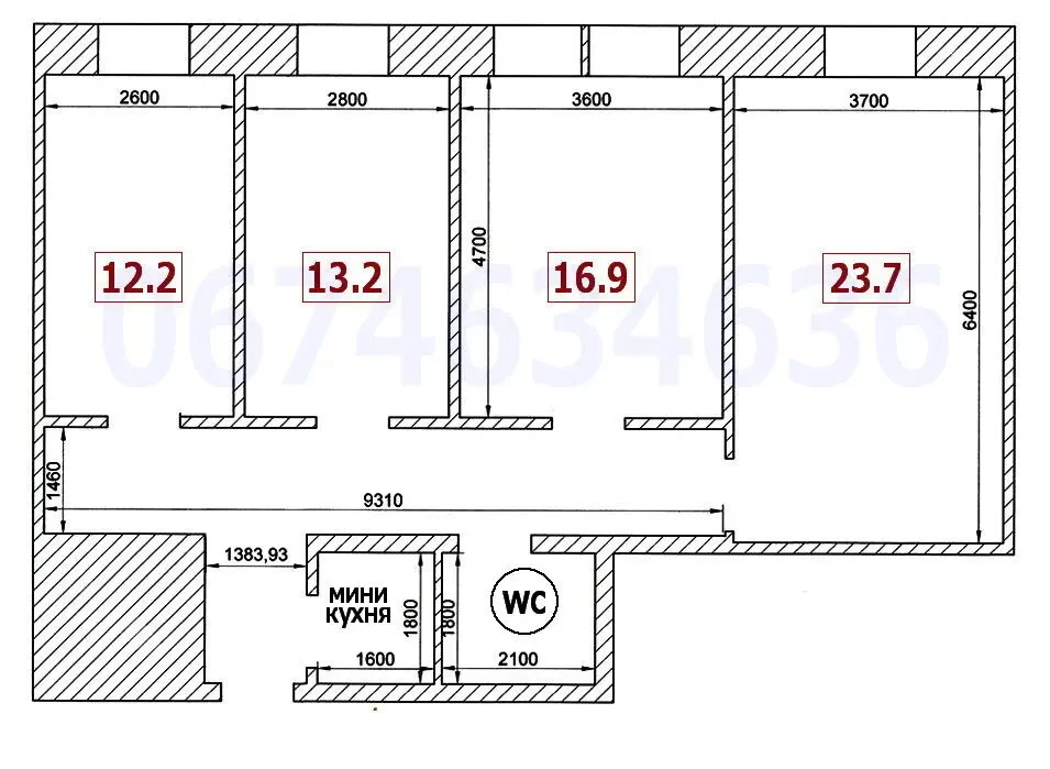 Офис 100 м2 с бесперебойным энергоснабжением, 4 кабинета, Центр 10
