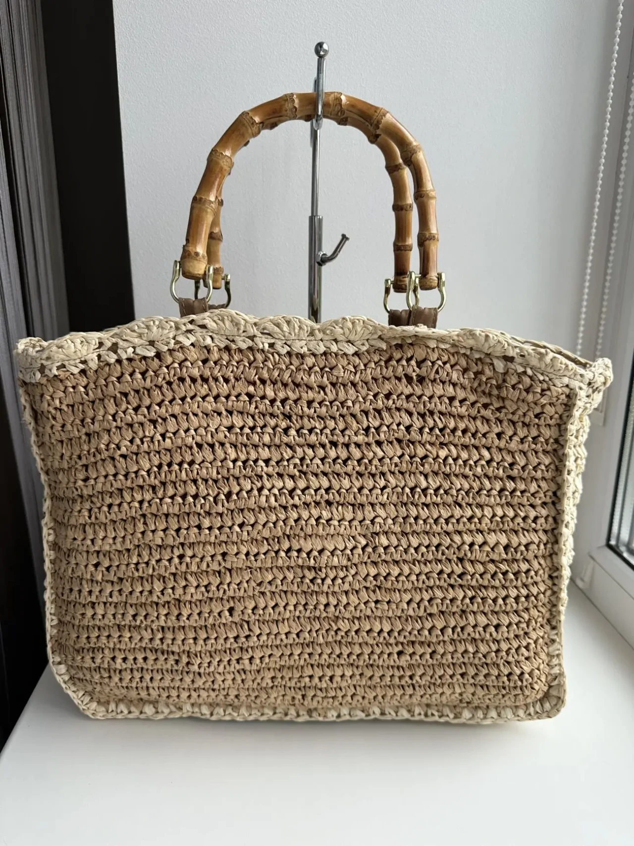 Фірмова  сумка тоут ручної роботи  з бамбуковими ручками 3