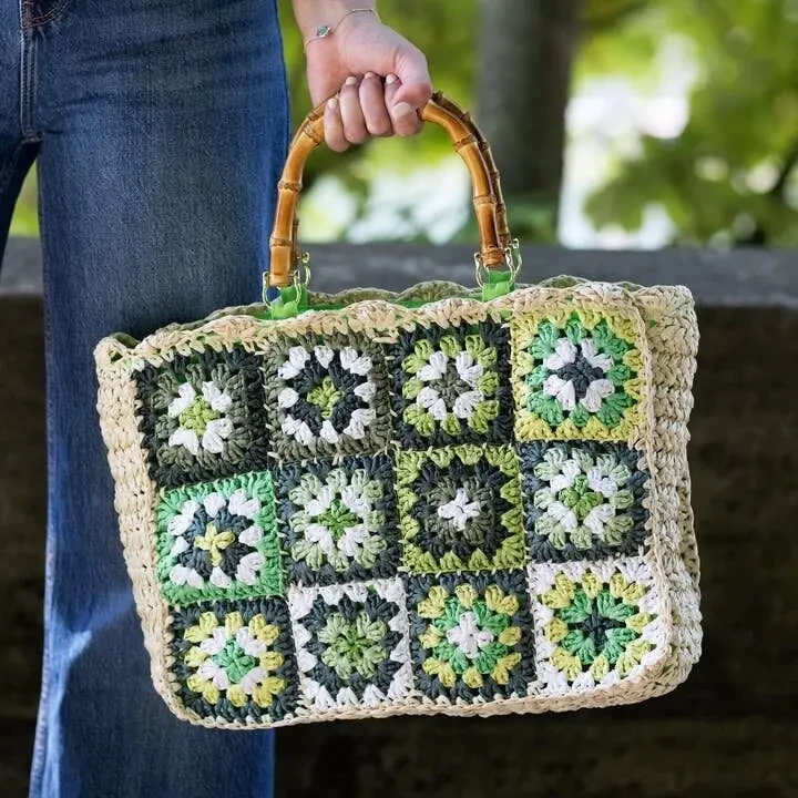 Фірмова  сумка тоут ручної роботи  з бамбуковими ручками 8