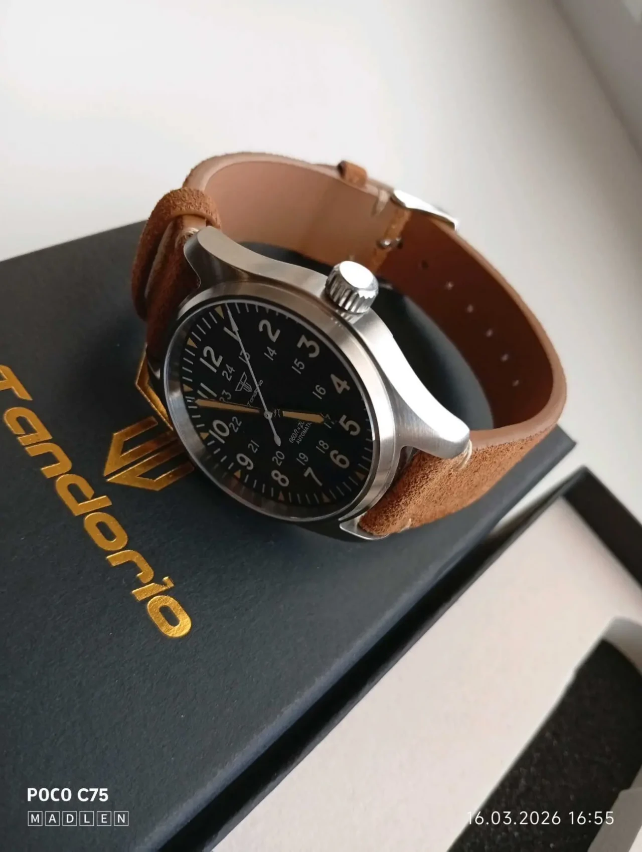 Механические мужские часы авиаторы Tandorio 39mm NH35a 20bar 6