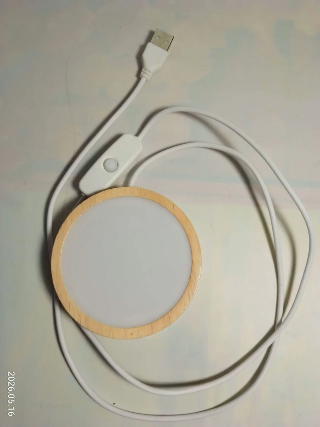 Лампа круглая плоская Usb, выключатель, длинный провод, под дерево