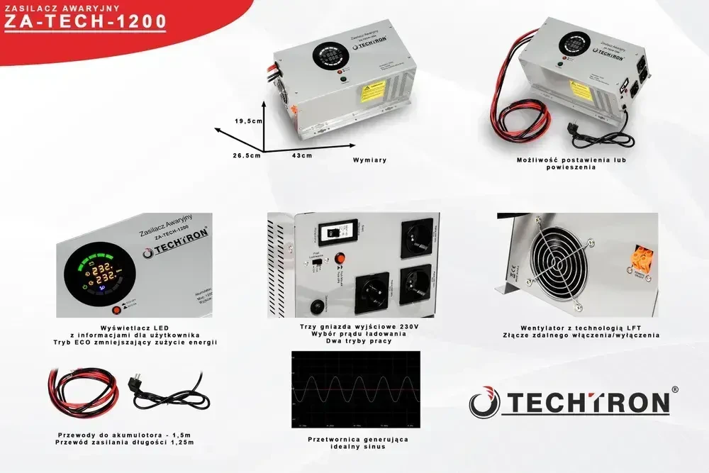 Безперебійник UPS 1200Вт для газового котла / холодильника Techtron ZA-TECH-1200 - резервне живлення 4