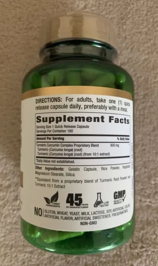 Комплекс куркуми з куркуміном, Turmrric curcumin 800 мг, 180 капсул, США. 2
