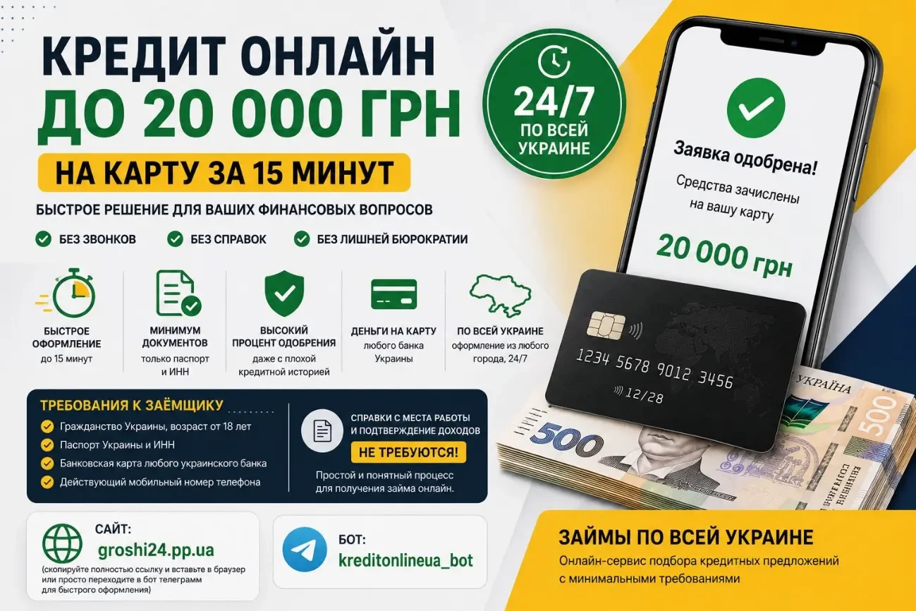 Деньги на карту онлайн до 20 000 грн
