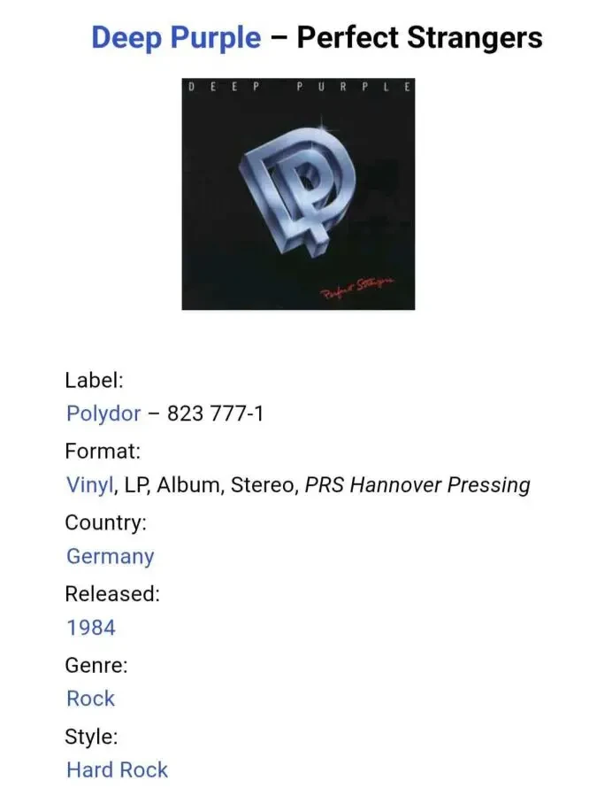 Deep Purple - Perfect Strangers - 1984. (LP). 12. Пластинка. Germany 7