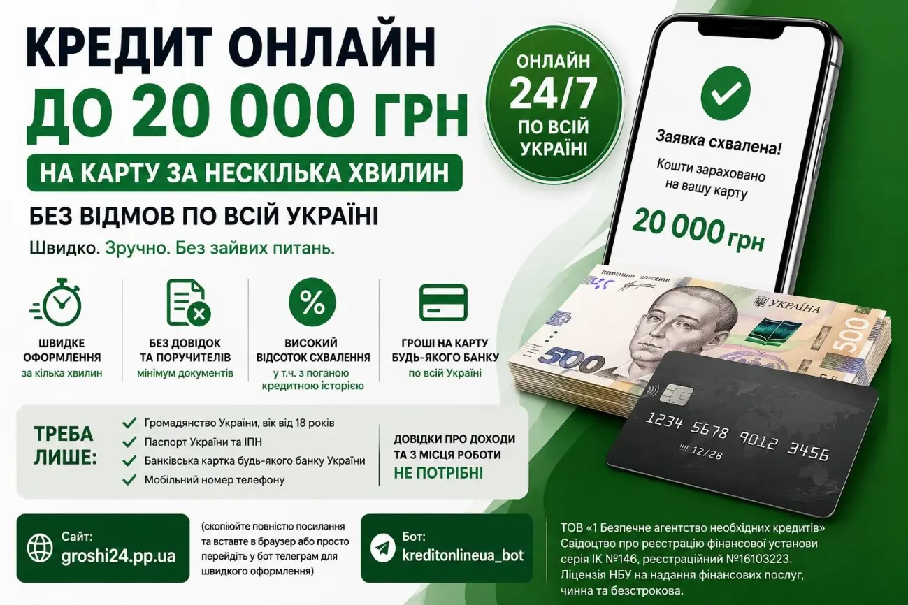 Швидкі гроші на картку до 20 000 грн