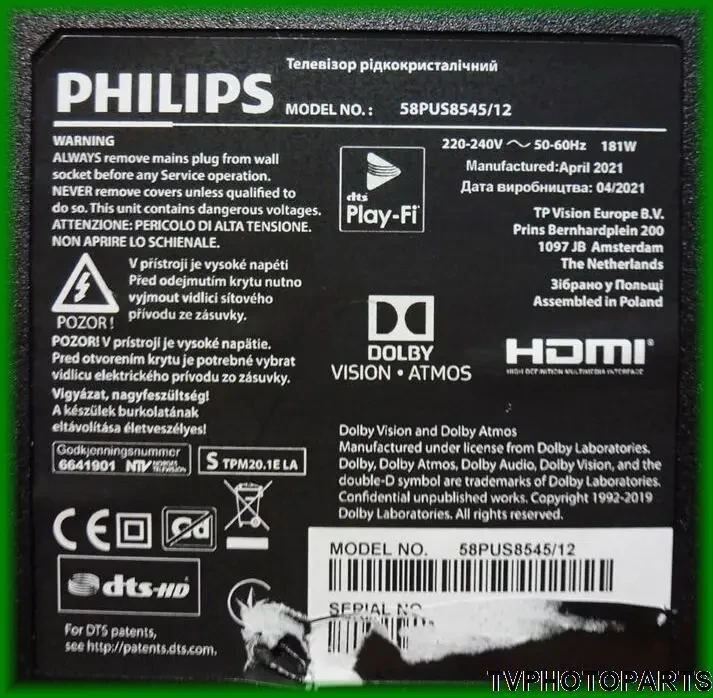 плата блок живлення TPV 715GA018-P01-006-003S для Philips 58PUS8545 5