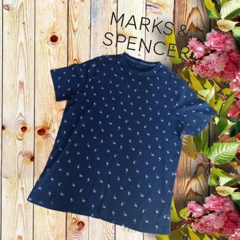 Marks Spencer Футболка мужская т синяя в принт фламинго хлопок XL 2