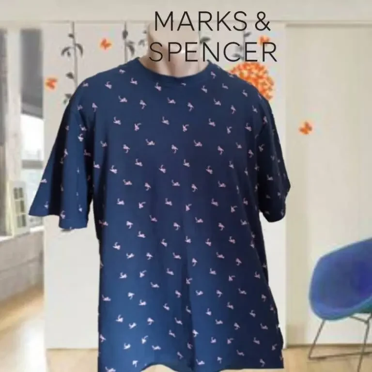 Marks Spencer Футболка мужская т синяя в принт фламинго хлопок XL
