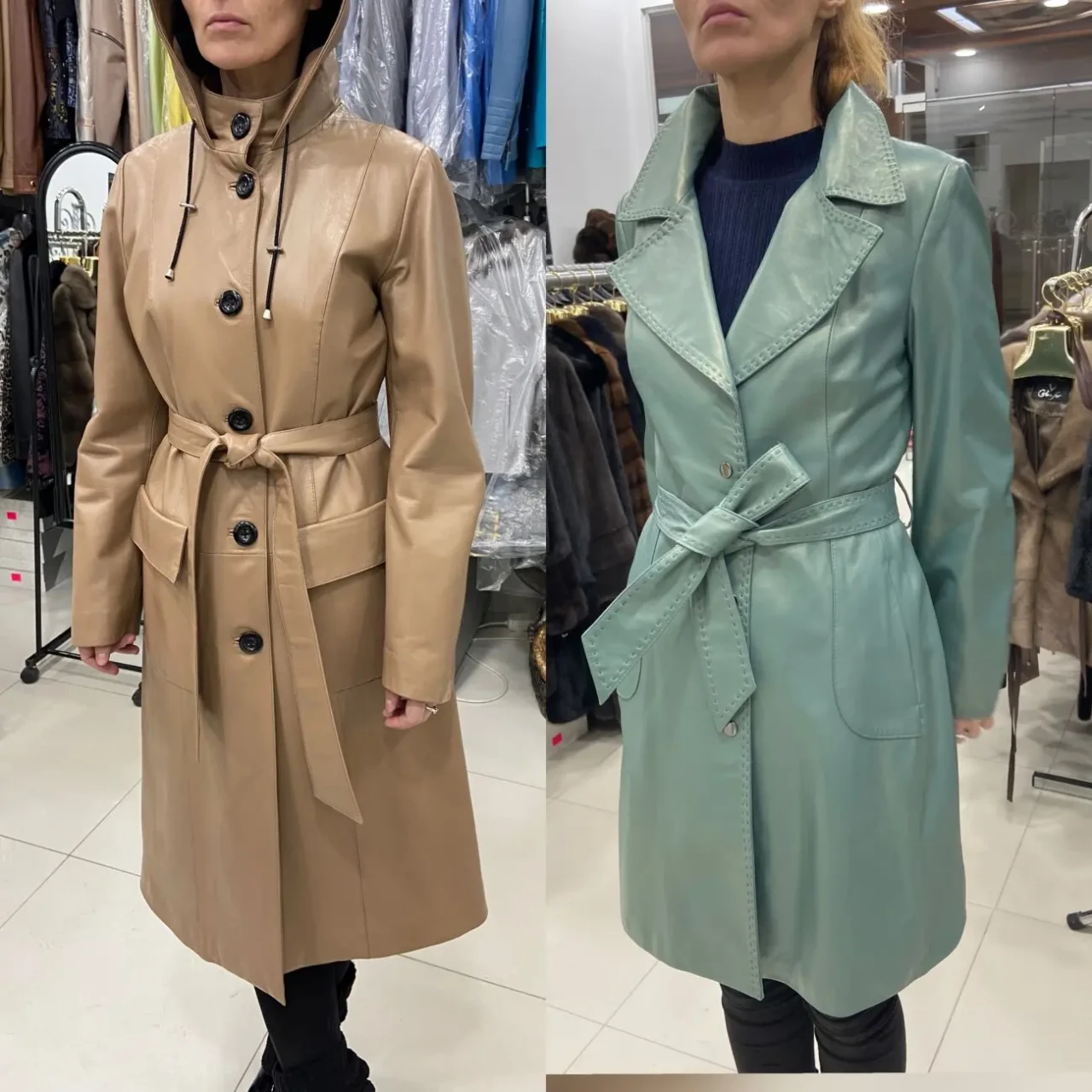 Шкіряні плащі жіночі,капюшон,пояс