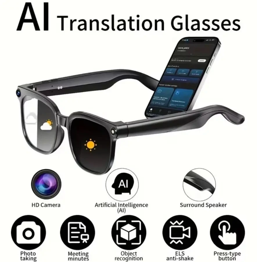 PEJE AI Smart Glasses 1080P з камерою 8 МП, Bluetooth та фотохромними 2