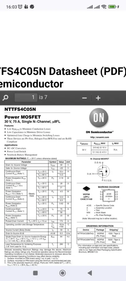 Тр-р полевой н-канал, NTTFS4C05N, smd, 30V, 75A 2