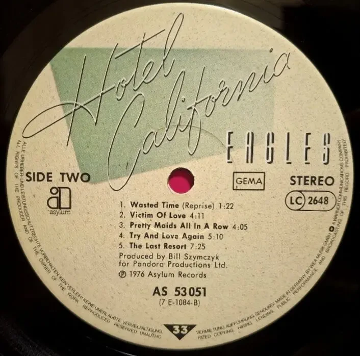 Eagles - Hotel California - 1976. (LP). 12. Vinyl. Пластинка. Poster. Germany. 9