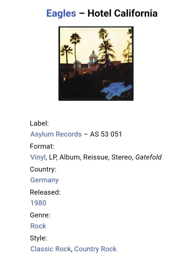 Eagles - Hotel California - 1976. (LP). 12. Vinyl. Пластинка. Poster. Germany. 10