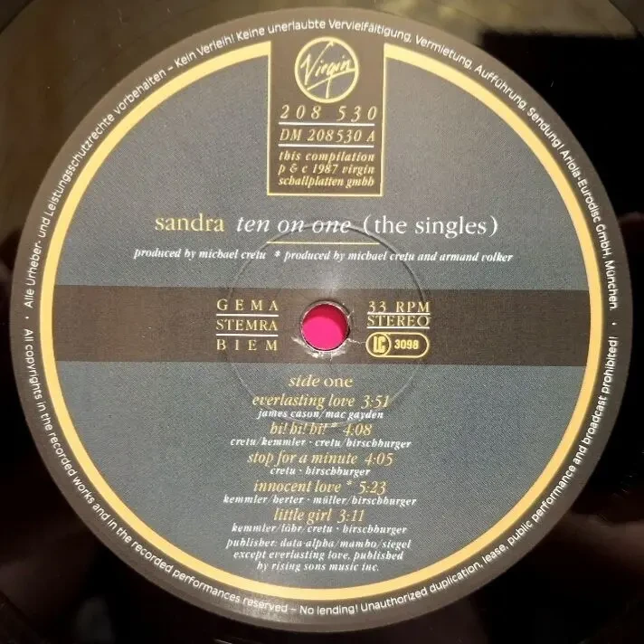 Sandra EX Arabesque - Ten On One. The Singles - 1987. (LP). 12. Vinyl. Пластинка. Germany. 7
