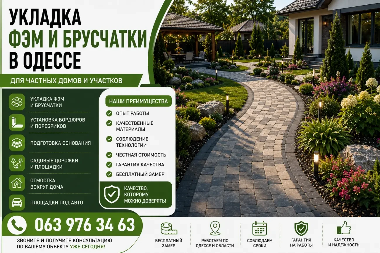 УКЛАДКА ФЭМ И БРУСЧАТКИ В ОДЕССЕ
