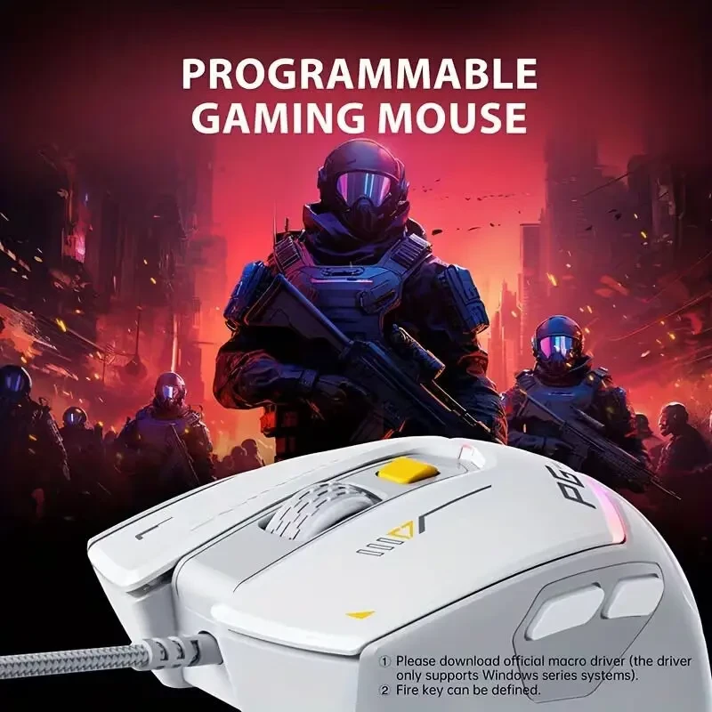Ігрова миша Inphic Pg1 біла Rgb Usb, Dpi 12800, макропрограмування 2