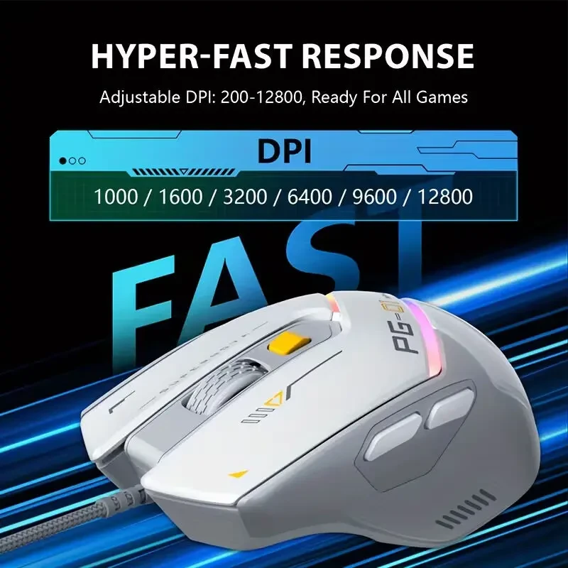 Ігрова миша Inphic Pg1 біла Rgb Usb, Dpi 12800, макропрограмування 4