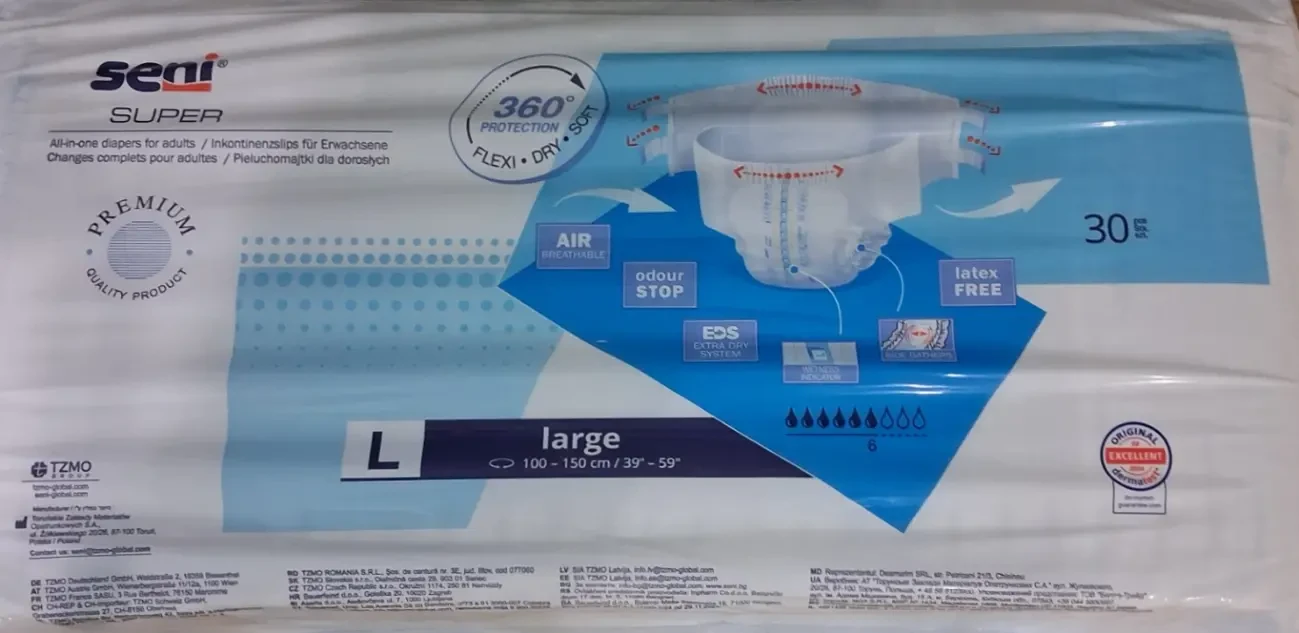 Підгузки для дорослих SUPER SENI LARGE PREMIUM 30 шт. 3 розмір L