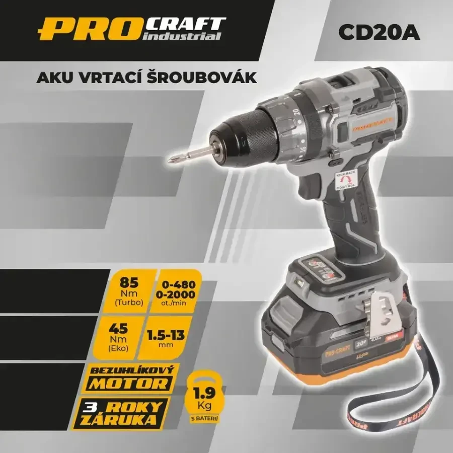 Акумуляторний дриль/викрутка Procraft Industrial CD20A (без акумулятора та зарядного пристрою). 4