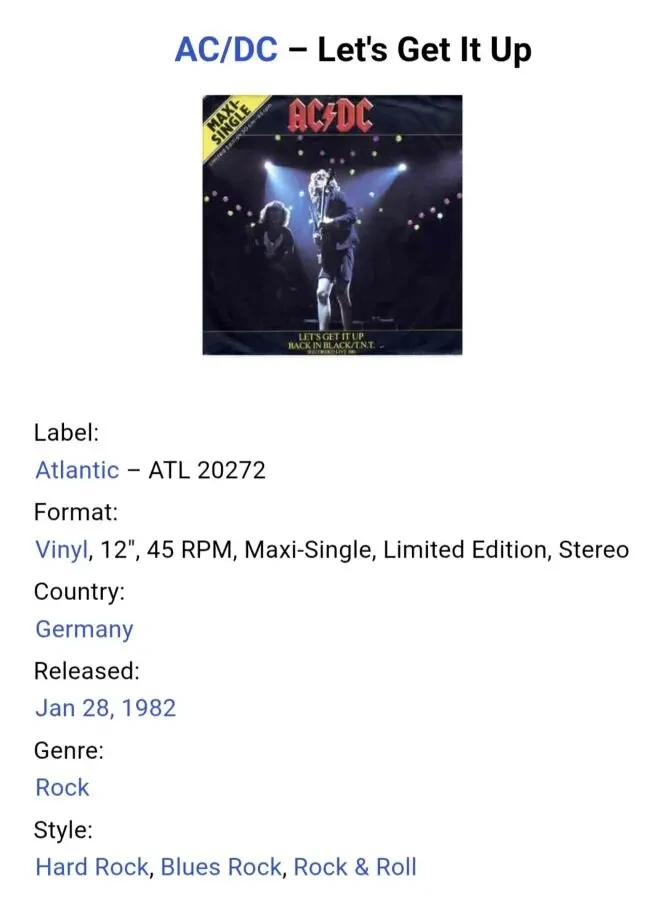 AC/DC - Let's Get It Up - 1982. (EP). 12. Vinyl. Пластинка. Germany. 5