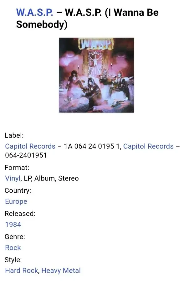 W.A.S.P. - I Wanna Be Somebody - 1984. (LP). 12. Vinyl. Пластинка. EEC. 5