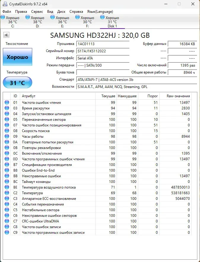 Жёсткий диск Samsung HD322HJ 320GB SATA 3,5 7