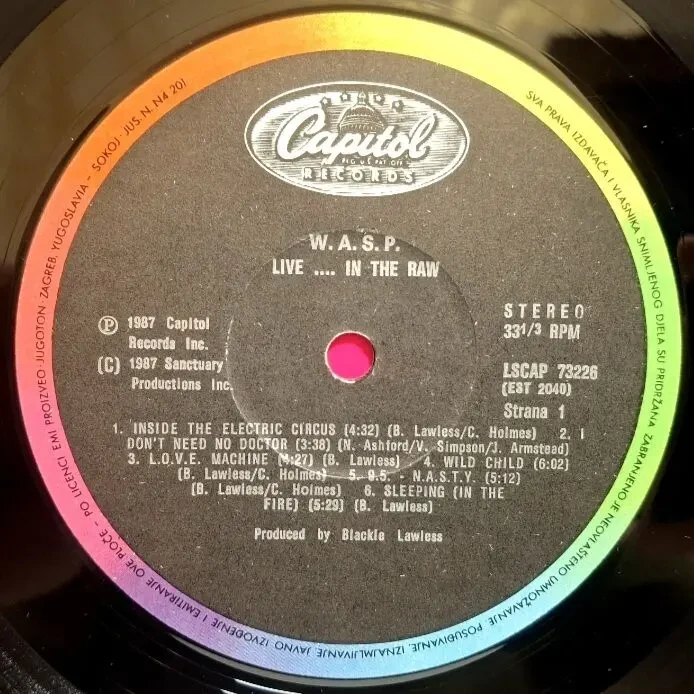 W.A.S.P. - Live... In The Raw - 1987. (LP). 12. Vinyl. Пластинка. Yugoslavia. 3