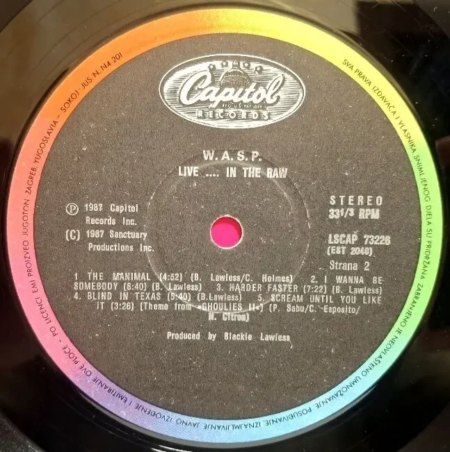 W.A.S.P. - Live... In The Raw - 1987. (LP). 12. Vinyl. Пластинка. Yugoslavia. 4