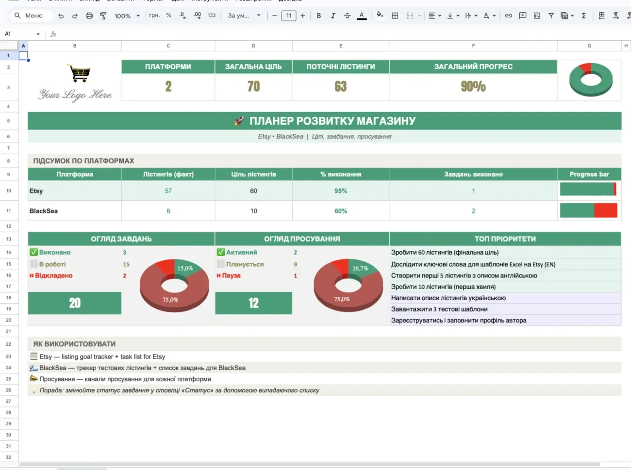 Розробка шаблонів звітів в Excel/Google Таблицях будь-якої складності 7