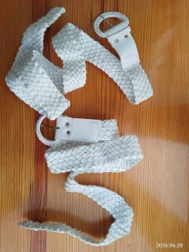 Пояс текстиль кожзам белый плетенка, пряжка, женский