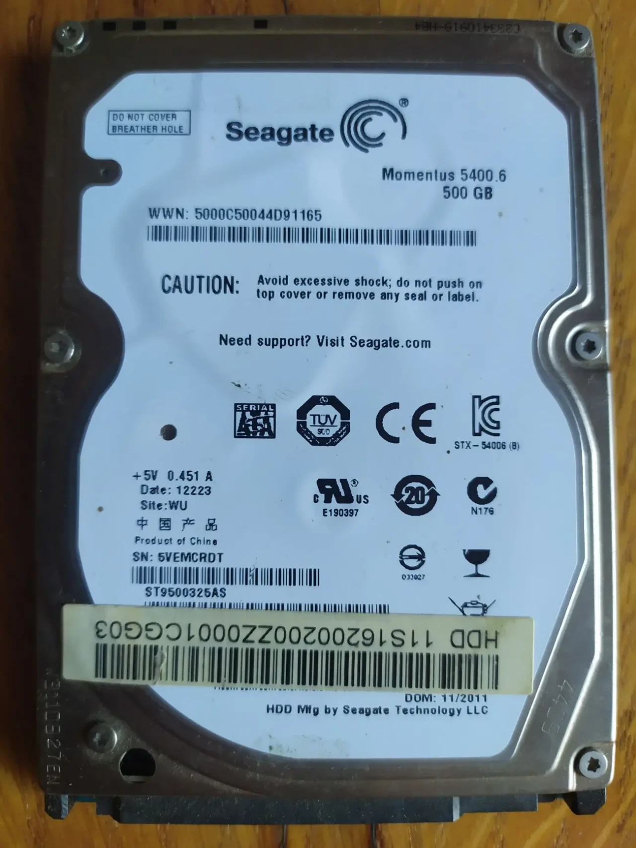 Жорсткий диск Seagate ST9500325AS на 500GB пам'яті 2.5 SATA