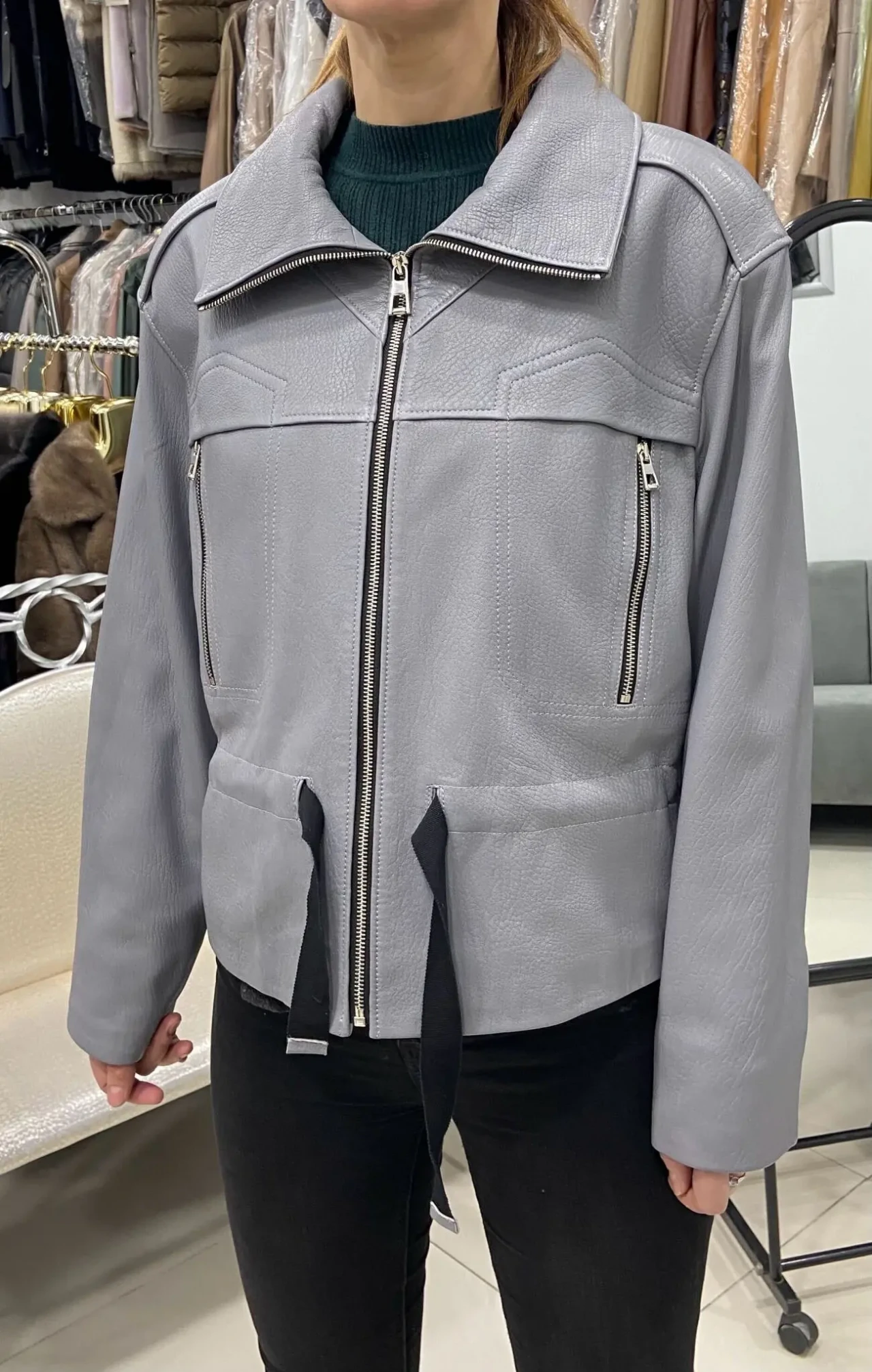 Коротка шкірянка сорочковий комір,шкіра джамбо,лайка,гудзики 3