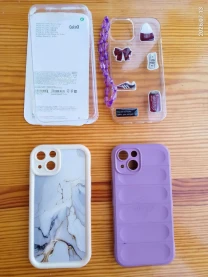 Бампер чехол айфон Iphone 14 Pro силикон прозрачный наклейки, фиолетовый, бежевый