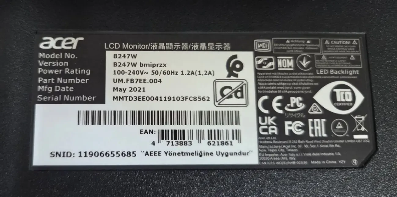плата Main Board 4H.3UL01.A00 для монітора ACER B247W 3