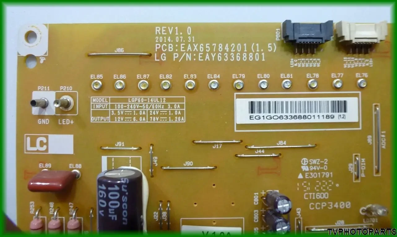 плата блок живлення LGP60-14UL12 EAX65784201 (1.5) EAY63368801  для телевізора LG 60UF695 2