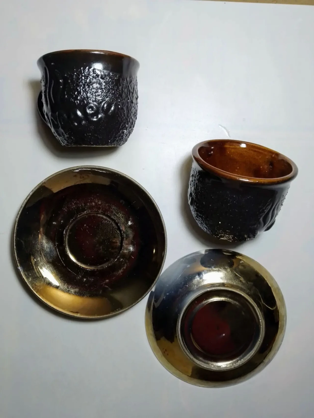 Кофе чашка коричневая, блюдце золотистое, керамика, украина