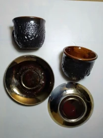 Кофе чашка коричневая, блюдце золотистое, керамика, украина