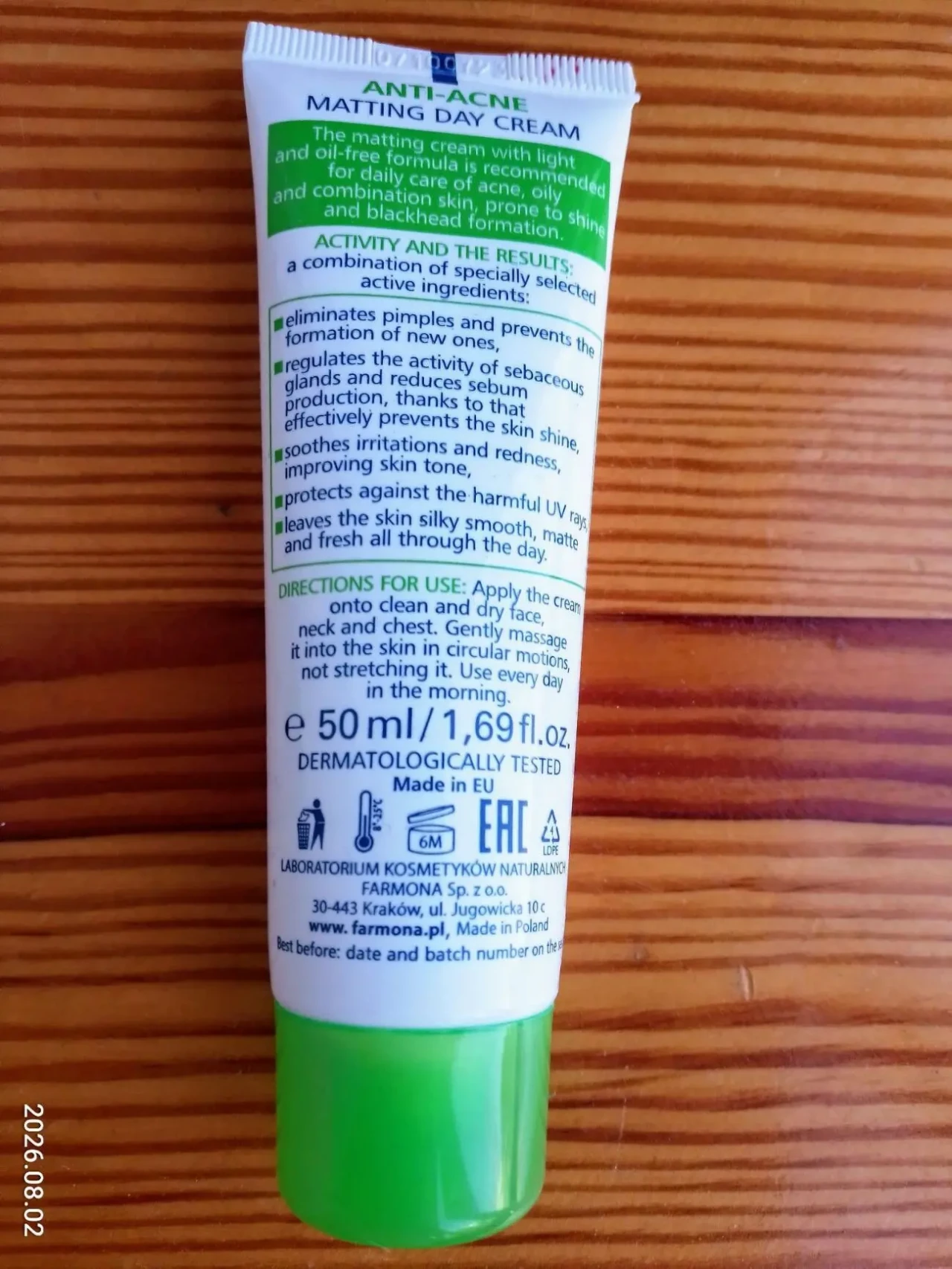 Крем для обличчя Farmona Dermacos Anti-acne денний матуючий Uva Uvb 2