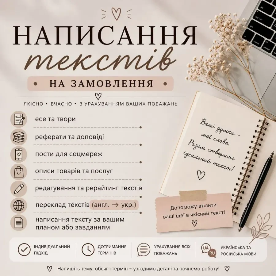 написання або переклад текстів (англ/укр)